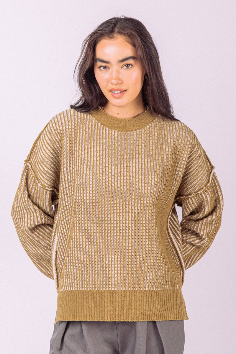 Two-Tone Casual Sweater - Olive – Sweet Tea Refill