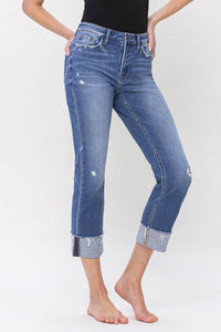 HIGH RISE CUFFED CROP STRAIGHT JEANS