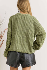 PUFF SLEEVE OLIVE SWEATER