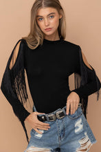 Mock Neck Shoulder Fringe Bodysuit