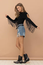 Mock Neck Shoulder Fringe Bodysuit