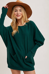 DOLMAN TUNIC KNIT SWEATER WITH POCKET