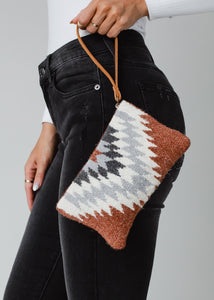 Rust, Cream & Gray Aztec Wristlet