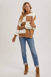 COLOR BLOCK DOLMAN SLEEVED KNIT SWEATER