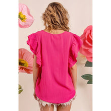 SHIRRED BODICE LAYERED RUFFLE SLEEVE TOP