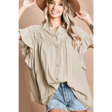 LOOSE FIT SLIKY WOVEN SHIRRIED SHIRT