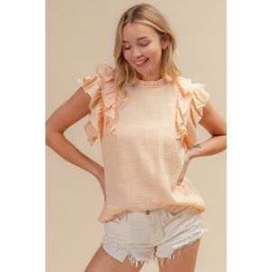 CRINKLE GAUZE FLUTTER TOP