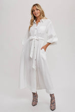 BUBBLE SLEEVE BELTED SHIRTS MIDI DRESS