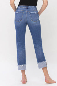 HIGH RISE CUFFED CROP STRAIGHT JEANS