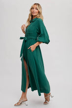 BUBBLE SLEEVE BELTED SHIRTS MIDI DRESS