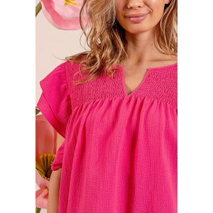 SHIRRED BODICE LAYERED RUFFLE SLEEVE TOP