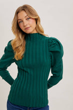 MOCK NECK PUFF SLEEVED KNIT TOP