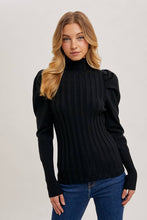 MOCK NECK PUFF SLEEVED KNIT TOP