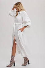 BUBBLE SLEEVE BELTED SHIRTS MIDI DRESS