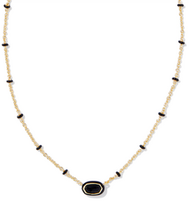 Mini Elisa Enamel Frame Short Pendant Necklace Gold Black Agate