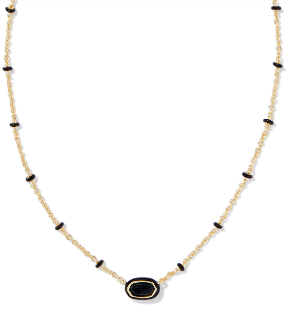 Mini Elisa Enamel Frame Short Pendant Necklace Gold Black Agate