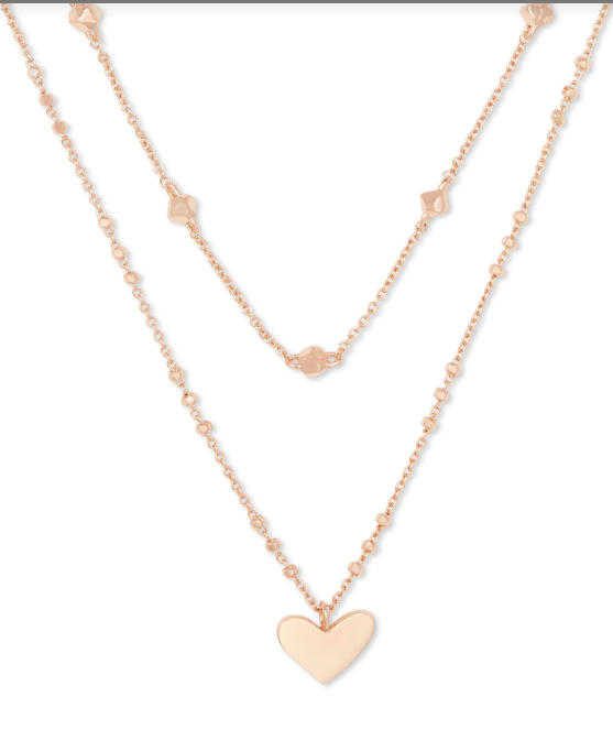 Ari Heart Multi Strand Necklace- Rose Gold