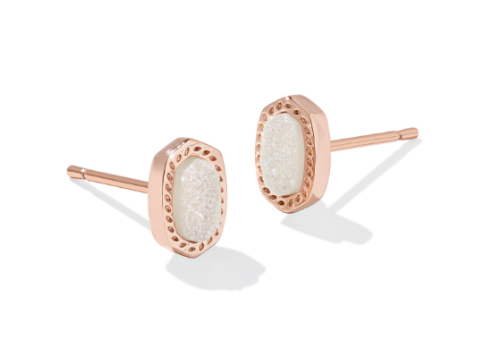 Mini Ellie Stud Earrings Rose Gold Iridescent Drusy