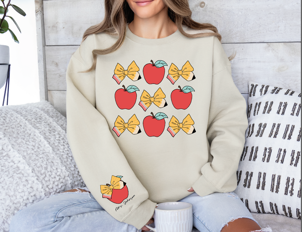 Teacher Bow and Apple Crewneck