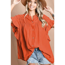 LOOSE FIT SLIKY WOVEN SHIRRIED SHIRT