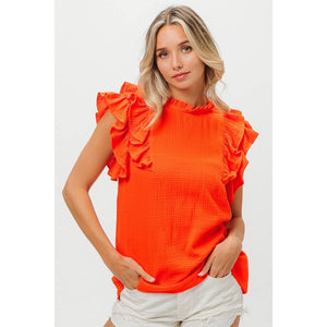 CRINKLE GAUZE FLUTTER TOP