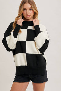 COLOR BLOCK DOLMAN SLEEVED KNIT SWEATER