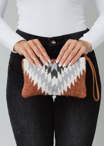 Rust, Cream & Gray Aztec Wristlet