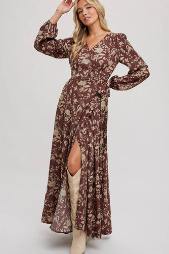 FLORAL PRINT WRAP MAXI DRESS