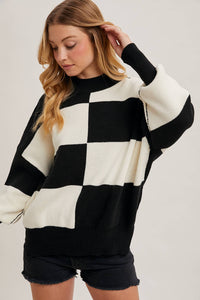 COLOR BLOCK DOLMAN SLEEVED KNIT SWEATER