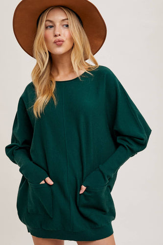 DOLMAN TUNIC KNIT SWEATER WITH POCKET