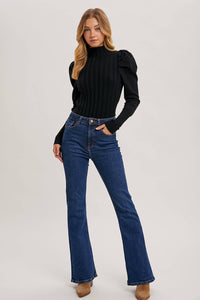 MOCK NECK PUFF SLEEVED KNIT TOP