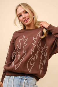 Western Boots Stitch Pullover Sweatshirt