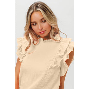 CRINKLE GAUZE FLUTTER TOP