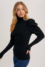 MOCK NECK PUFF SLEEVED KNIT TOP