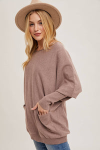 DOLMAN TUNIC KNIT SWEATER WITH POCKET