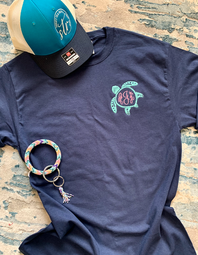 Embroidered Sea Turtle Monogram Tee