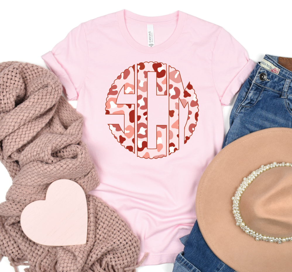 Pink Leopard Monogram Tee